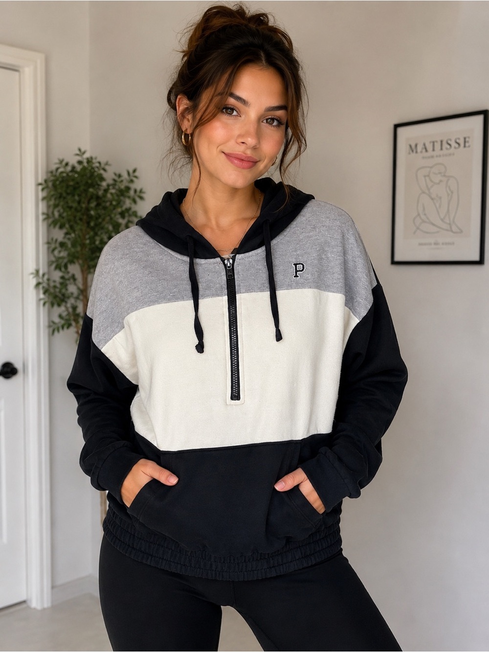 PINK Victoria’s Secret Colorblock Half Zip Hoodie Size Large